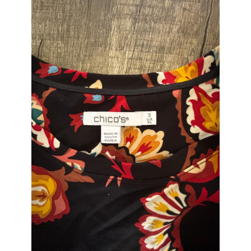Chicos Touch of Cool Paisley Multi‎ LS Tee Black Long Sleeve Knit Top Size 3 XL - Picture 2 of 5